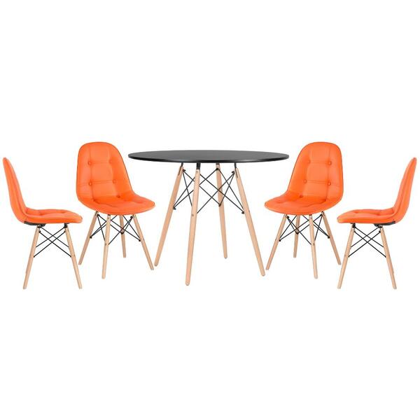 Kit - Mesa Redonda Eames 100 Cm Preto + 4 Cadeiras Estofadas