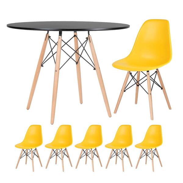 Kit - Mesa Redonda Eames 100 Cm Preto + 5 Cadeiras Eiffel Dsw