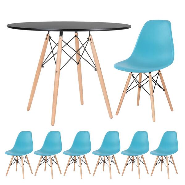 Kit - Mesa Redonda Eames 100 Cm Preto + 6 Cadeiras Eiffel Dsw