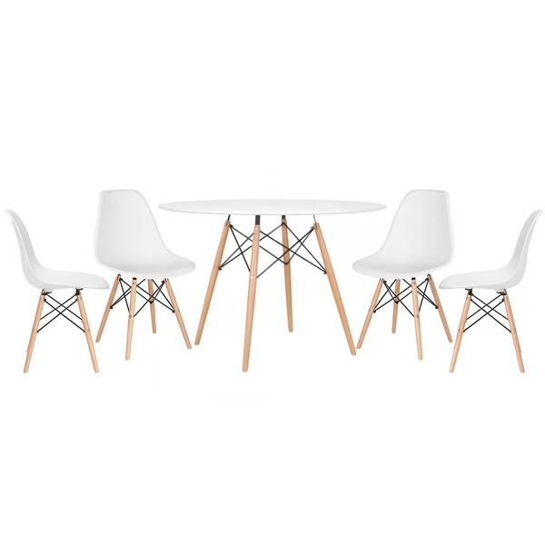 Kit - Mesa Redonda Eames 120 Cm Branco + 4 Cadeiras Eiffel Ds