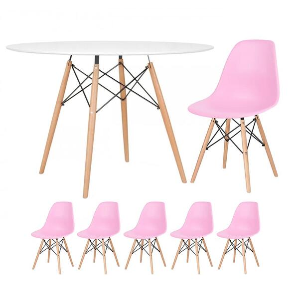 Kit - Mesa Redonda Eames 120 Cm Branco + 5 Cadeiras Eiffel Ds