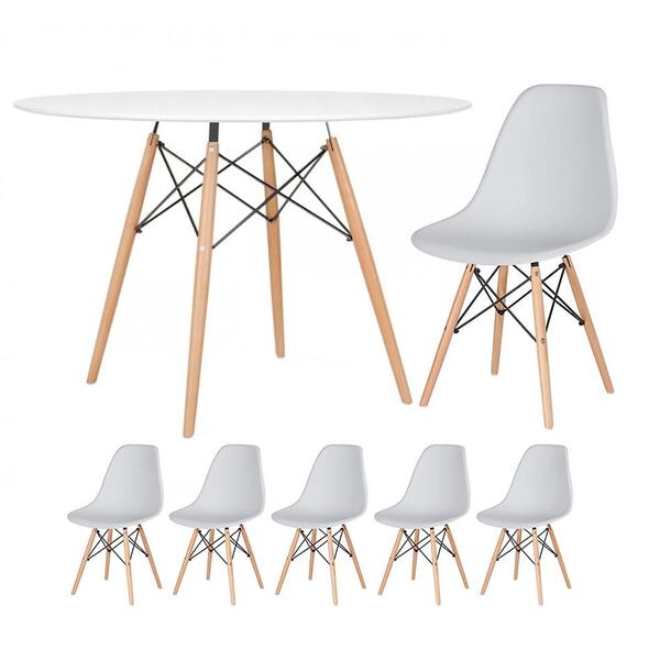 Kit - Mesa Redonda Eames 120 Cm Branco + 5 Cadeiras Eiffel Ds