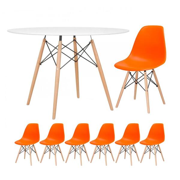 Kit - Mesa Redonda Eames 120 Cm Branco + 6 Cadeiras Eiffel Ds