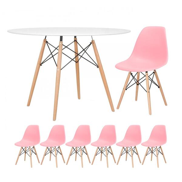 Kit - Mesa Redonda Eames 120 Cm Branco + 6 Cadeiras Eiffel Ds