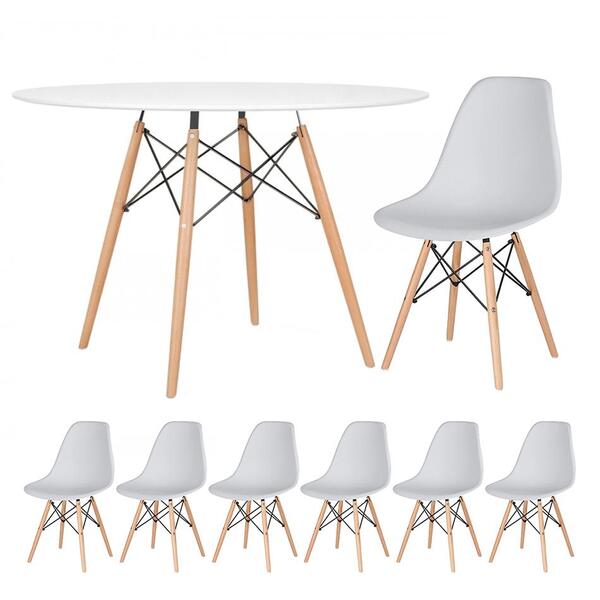 Kit - Mesa Redonda Eames 120 Cm Branco + 6 Cadeiras Eiffel Ds