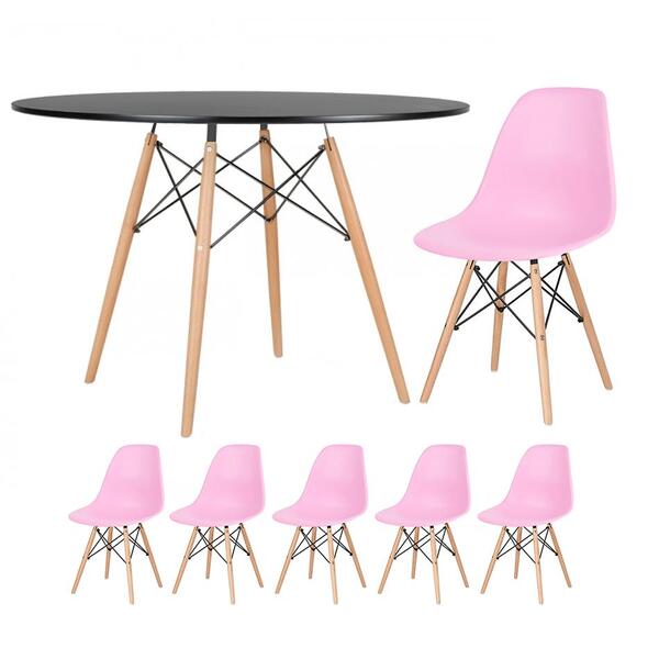 Kit - Mesa Redonda Eames 120 Cm Preto + 5 Cadeiras Eiffel Dsw