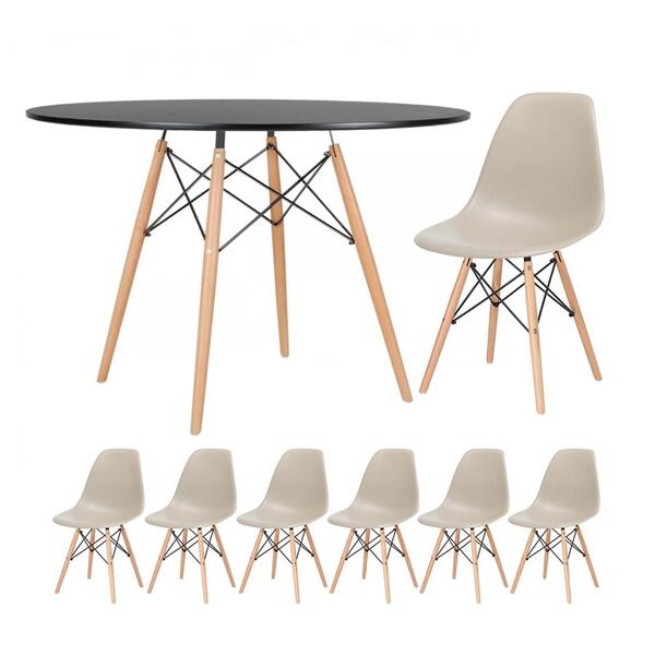 Kit - Mesa Redonda Eames 120 Cm Preto + 6 Cadeiras Eiffel Dsw