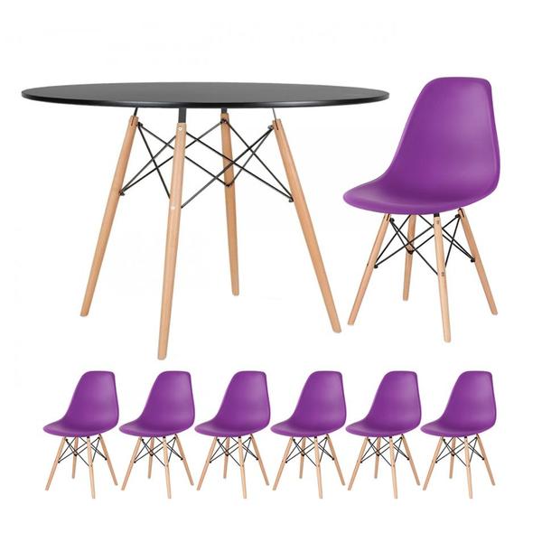 Kit - Mesa Redonda Eames 120 Cm Preto + 6 Cadeiras Eiffel Dsw