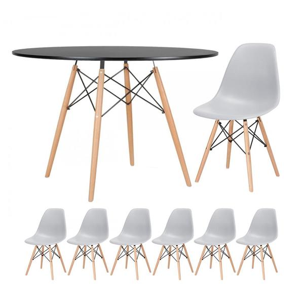 Kit - Mesa Redonda Eames 120 Cm Preto + 6 Cadeiras Eiffel Dsw