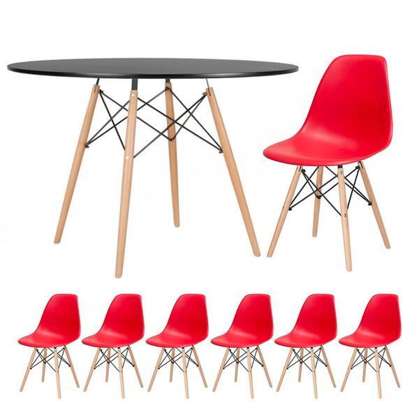 Kit - Mesa Redonda Eames 120 Cm Preto + 6 Cadeiras Eiffel Dsw