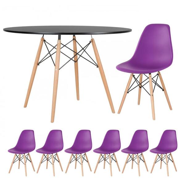 Kit - Mesa Redonda Eames 120 Cm Preto + 6 Cadeiras Eiffel Dsw