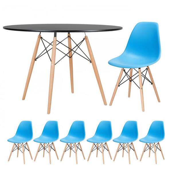 Kit - Mesa Redonda Eames 120 Cm Preto + 6 Cadeiras Eiffel Dsw