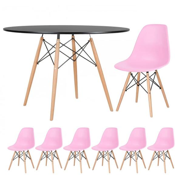 Kit - Mesa Redonda Eames 120 Cm Preto + 6 Cadeiras Eiffel Dsw