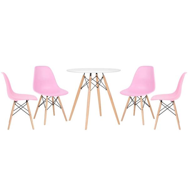 Kit - Mesa Redonda Eames 70 Cm Branco + 4 Cadeiras Eiffel Dsw