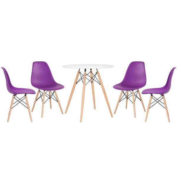 Kit - Mesa Redonda Eames 70 Cm Branco + 4 Cadeiras Eiffel Dsw