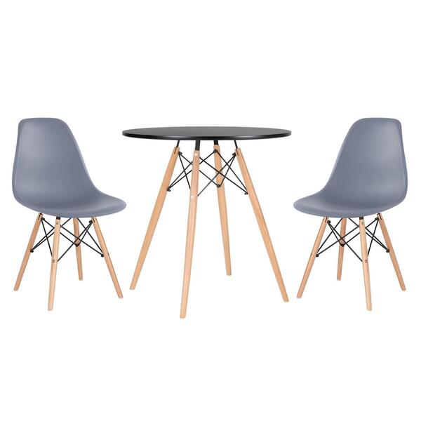 Kit - Mesa Redonda Eames 70 Cm Preto + 2 Cadeiras Eiffel Dsw
