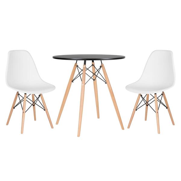 Kit - Mesa Redonda Eames 70 Cm Preto + 2 Cadeiras Eiffel Dsw