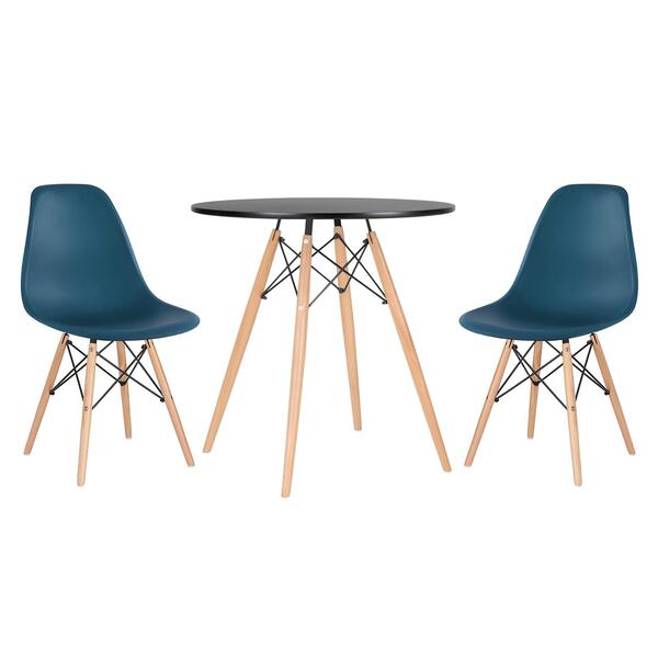 Kit - Mesa Redonda Eames 70 Cm Preto + 2 Cadeiras Eiffel Dsw