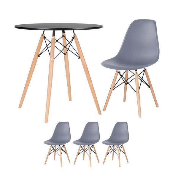 Kit - Mesa Redonda Eames 70 Cm Preto + 3 Cadeiras Eiffel Dsw