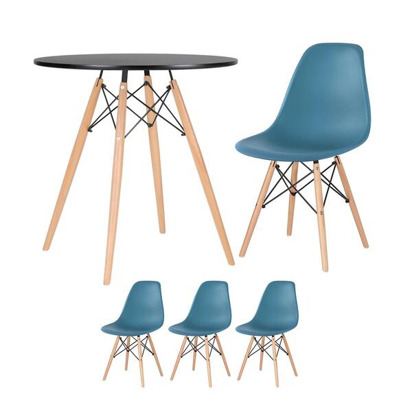 Kit - Mesa Redonda Eames 70 Cm Preto + 3 Cadeiras Eiffel Dsw