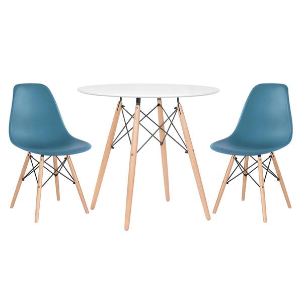 Kit - Mesa Redonda Eames 80 Cm Branco + 2 Cadeiras Eiffel Dsw