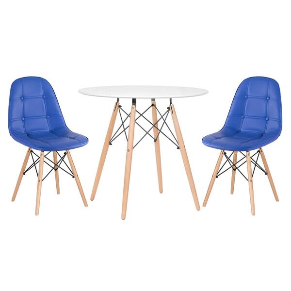 Kit - Mesa Redonda Eames 80 Cm Branco + 2 Cadeiras Estofadas