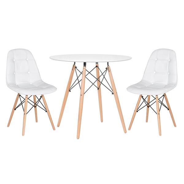 Kit - Mesa Redonda Eames 80 Cm Branco + 2 Cadeiras Estofadas
