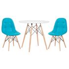 Kit - Mesa Redonda Eames 80 Cm Branco + 2 Cadeiras Estofadas