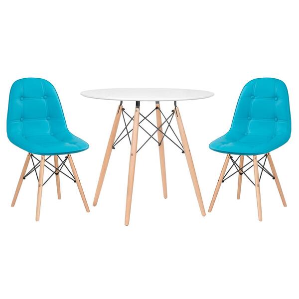 Kit - Mesa Redonda Eames 80 Cm Branco + 2 Cadeiras Estofadas