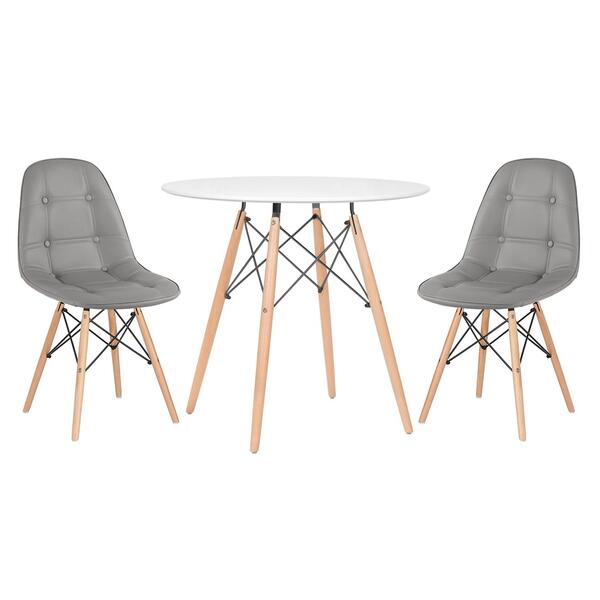 Kit - Mesa Redonda Eames 80 Cm Branco + 2 Cadeiras Estofadas