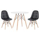 Kit - Mesa Redonda Eames 80 Cm Branco + 2 Cadeiras Estofadas
