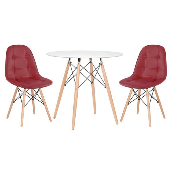 Kit - Mesa Redonda Eames 80 Cm Branco + 2 Cadeiras Estofadas