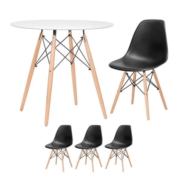 Kit - Mesa Redonda Eames 80 Cm Branco + 3 Cadeiras Eiffel Dsw