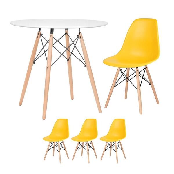 Kit - Mesa Redonda Eames 80 Cm Branco + 3 Cadeiras Eiffel Dsw