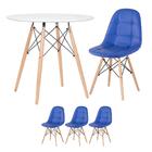 Kit - Mesa Redonda Eames 80 Cm Branco + 3 Cadeiras Estofadas