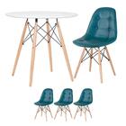 Kit - Mesa Redonda Eames 80 Cm Branco + 3 Cadeiras Estofadas
