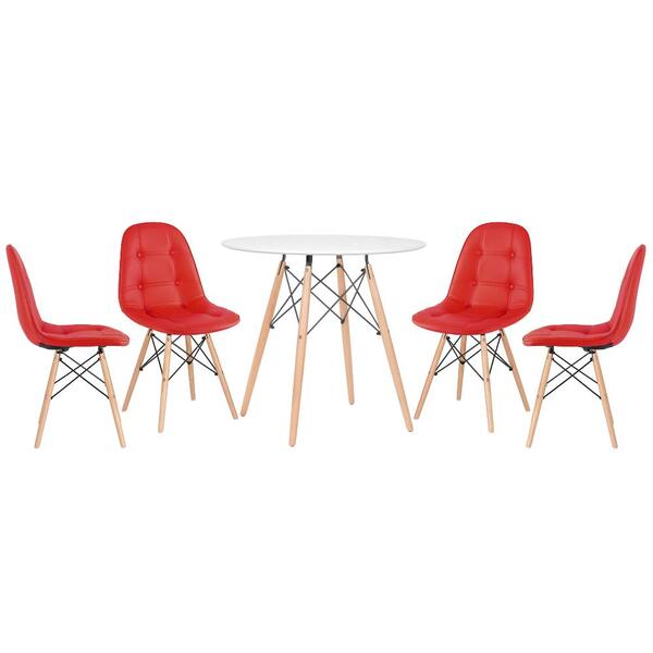 Kit - Mesa Redonda Eames 80 Cm Branco + 4 Cadeiras Estofadas