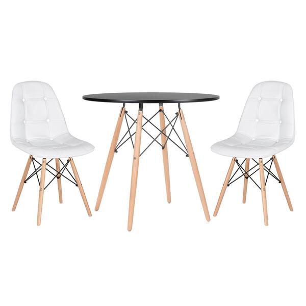 Kit - Mesa Redonda Eames 80 Cm Preto + 2 Cadeiras Estofadas E