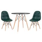 Kit - Mesa Redonda Eames 80 Cm Preto + 2 Cadeiras Estofadas E
