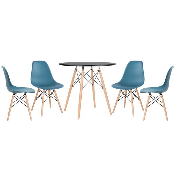 Kit - Mesa Redonda Eames 80 Cm Preto + 4 Cadeiras Eiffel Dsw
