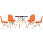 Kit - Mesa Redonda Eames 80 Cm Preto + 4 Cadeiras Estofadas E