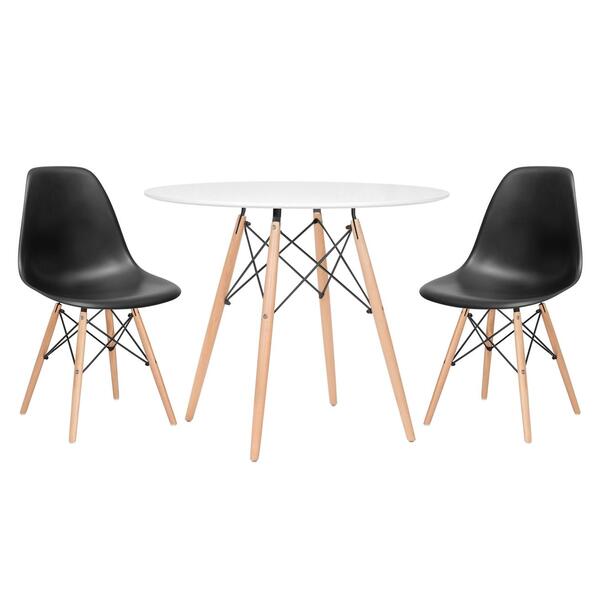 Kit - Mesa Redonda Eames 90 Cm Branco + 2 Cadeiras Eiffel Dsw