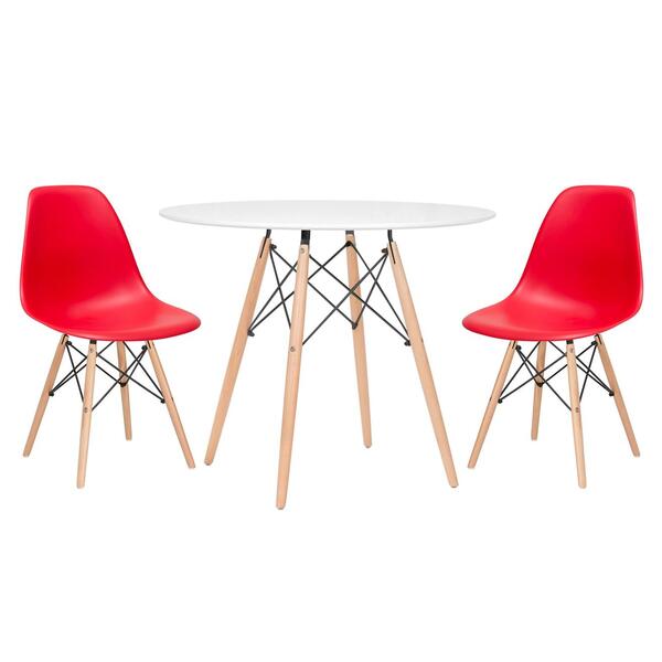Kit - Mesa Redonda Eames 90 Cm Branco + 2 Cadeiras Eiffel Dsw