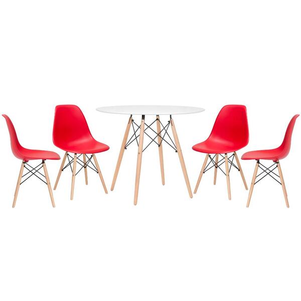 Kit - Mesa Redonda Eames 90 Cm Branco + 4 Cadeiras Eiffel Dsw