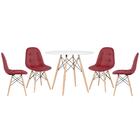 Kit - Mesa Redonda Eames 90 Cm Branco + 4 Cadeiras Estofadas