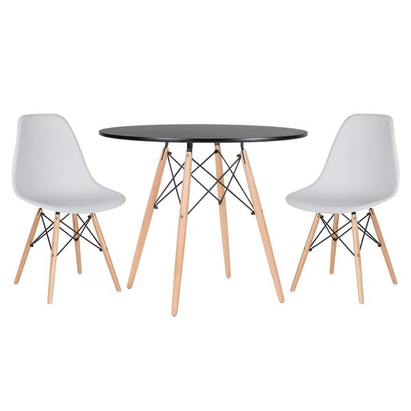 Kit - Mesa Redonda Eames 90 Cm Preto + 2 Cadeiras Eiffel Dsw