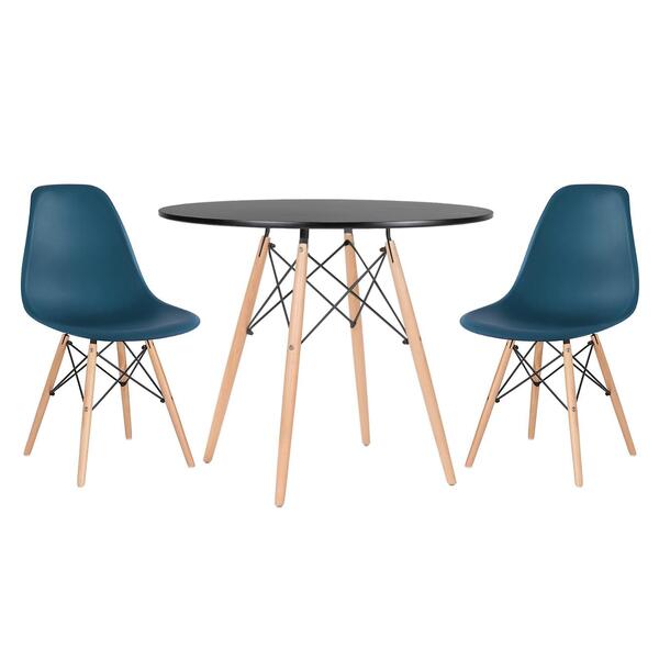 Kit - Mesa Redonda Eames 90 Cm Preto + 2 Cadeiras Eiffel Dsw