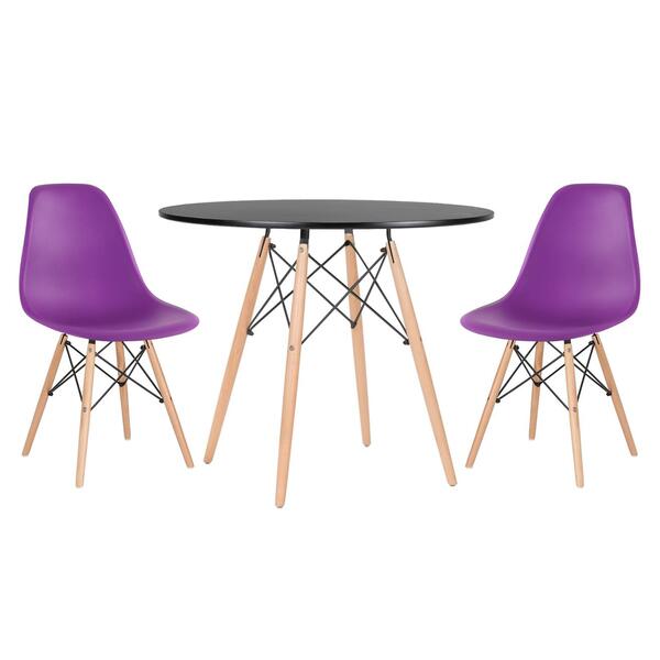 Kit - Mesa Redonda Eames 90 Cm Preto + 2 Cadeiras Eiffel Dsw