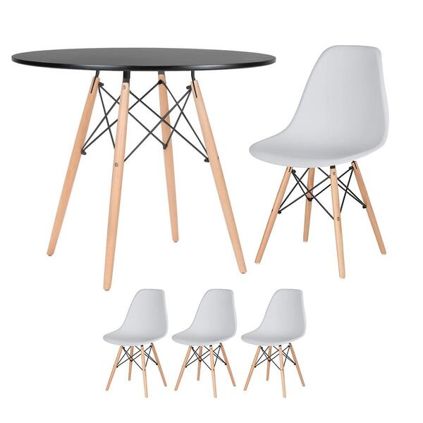 Kit - Mesa Redonda Eames 90 Cm Preto + 3 Cadeiras Eiffel Dsw