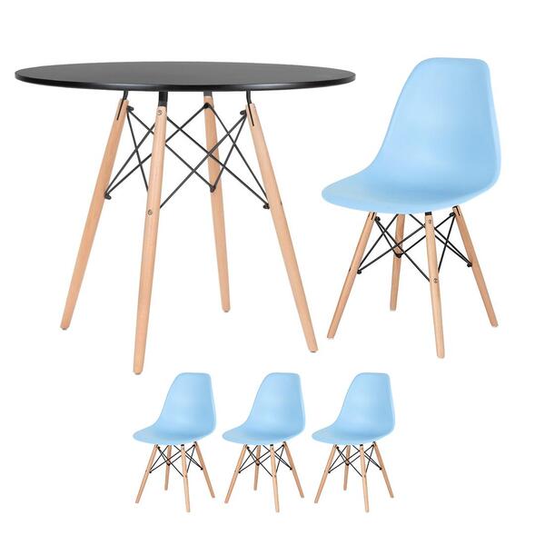 Kit - Mesa Redonda Eames 90 Cm Preto + 3 Cadeiras Eiffel Dsw